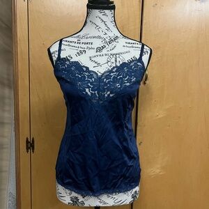 Vintage Elegant Navy Lace Trim Camisole